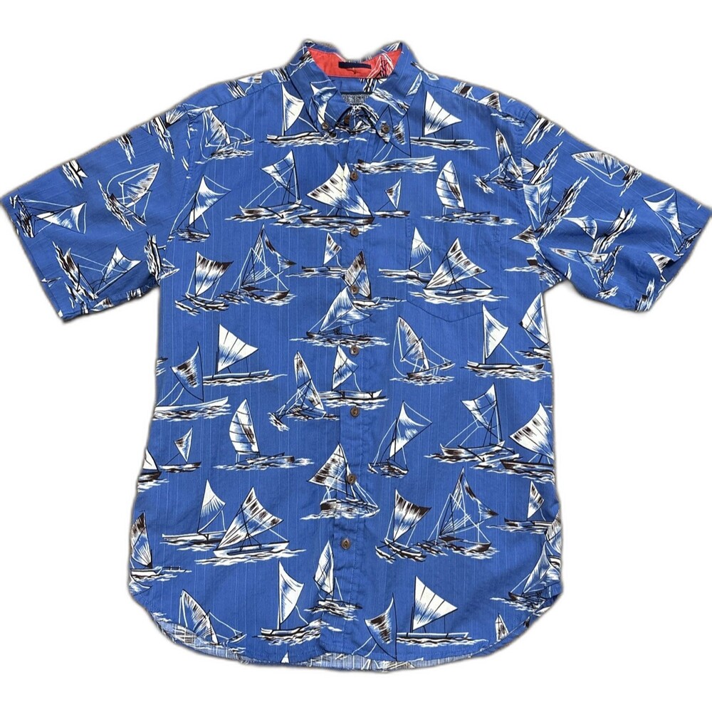 Reyn Spooner M Hawaii Lahaina Sailor Print‎ Cotton Blend Pullover Button Shirt